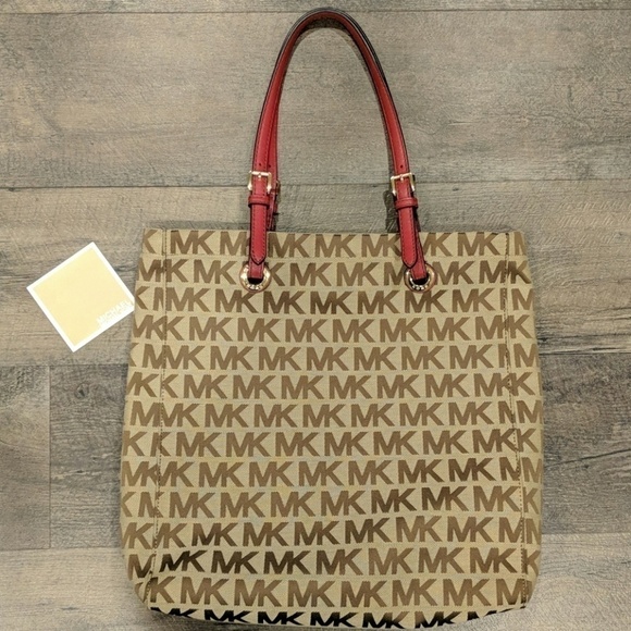 Michael Michael Kors Large Logo Tote with Red Leather Handles - Picture 1 of 6